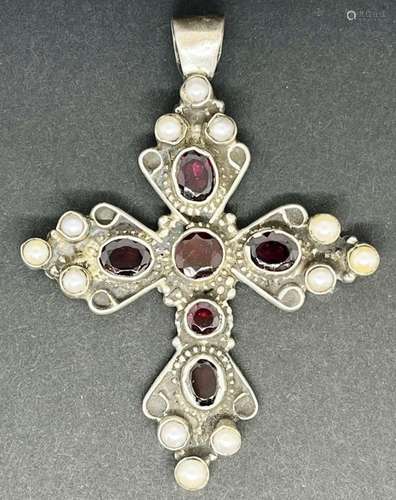 MG STERLING CROSS PENDANT WITH RUBY RED