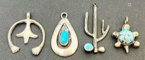 4-SOUTHWESTERN STERLING PENDANTS SOME WITH