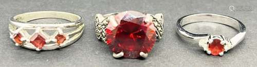 3-STERLING FASHION BLING RINGS WITH RUBY RED