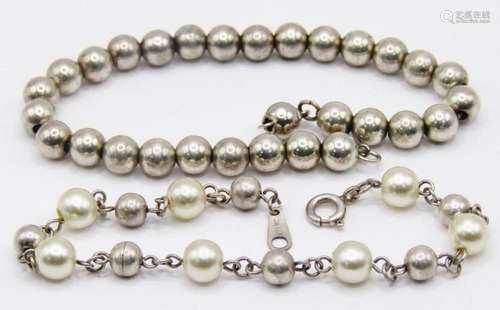 2-VINTAGE STERLING BEADED BRACELETS (1)WITH