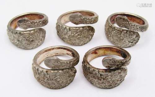 5-VINTAGE STERLING SPOON RINGS