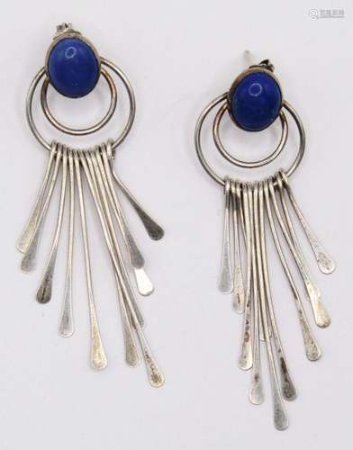 STERLING PAIR OF PIERCED DANGLY EARRINGS WITH