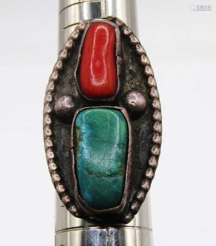 SIZE 4 SOUTHWESTERN STERLING RING WITH GREEN