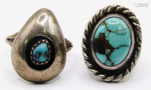 2-SOUTWESTERN STERLING RINGS WITH TURQUOISE