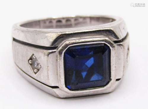 MEN S STERLING FASHION BLING RING WITH NAVY