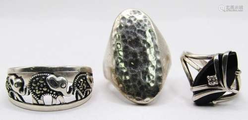 3-STERLING FASHION RINGS: (1)MARCASITE