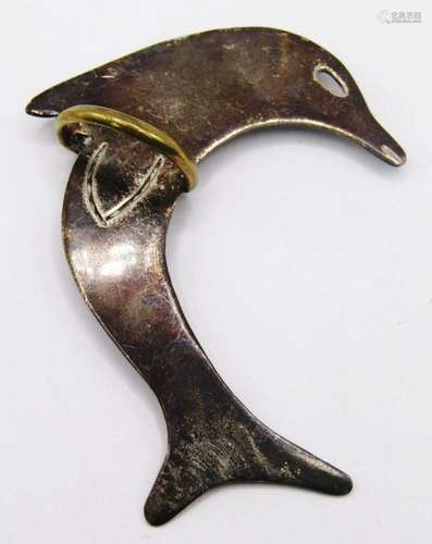 MEXICO STERLING DOLPHIN BROOCH WITH GOLD