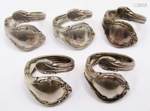 5-VINTAGE STERLING SPOON RINGS