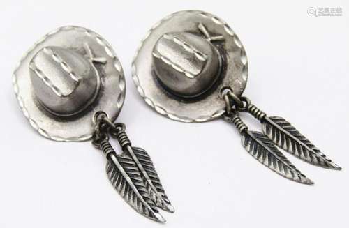 PAIR OF COWBOY HAT STERLING PIERCED EARRINGS