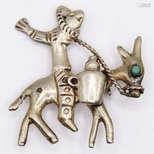 MEXICO STERLING COWBOY & DONKEY BROOCH