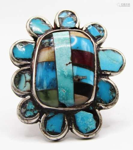 GORGEOUS ZUNI STERLING RING WITH TURQUOISE