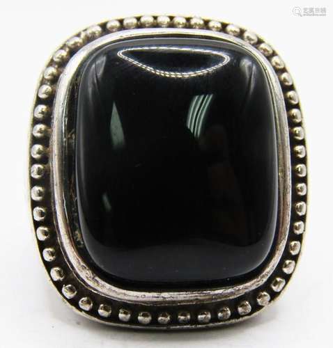 "CJ" MARKED STERLING RING WITH BLACK CENTER