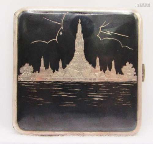 SIAM STERLING CIGARETTE CASE-ELEPHANT DESIGN