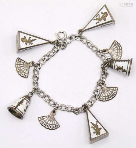 7 INCH SIAM STERLING CHARM BRACELET WITH (9)