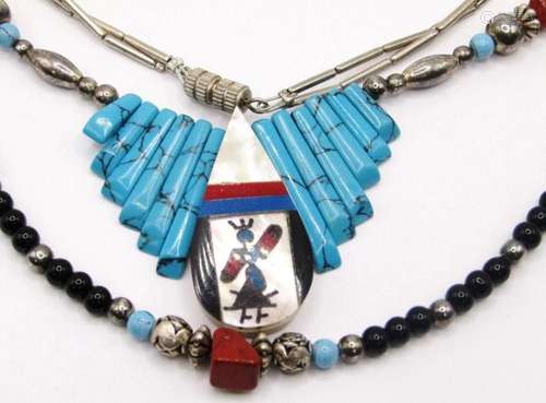 ZUNI BEADED NECKLACE WITH LIQUID STERLING