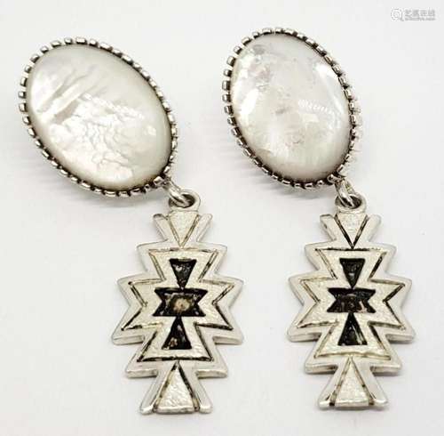 PAIR OF SOUTHWESTERN STERLING PIERCED DANGLY