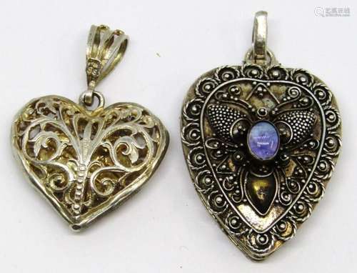 2-VINTAGE STERLING HEART LOCKET/PENDANTS