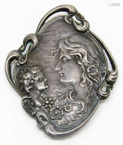 VINTAGE MOTHER AND DAUGHTER STERLING BROOCH