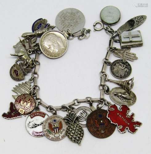 VINTAGE STERLING CHARM BRACELET LOADED WITH