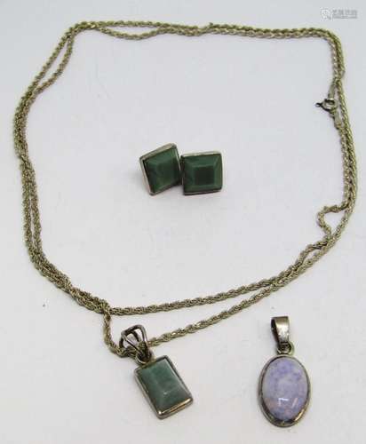 VINTAGET STERLING JEWELRY LOT: (1)SET OF JADITE