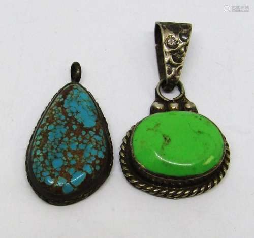 2-SOUTHWESTERN STERLING PENDANTS WITH STONES