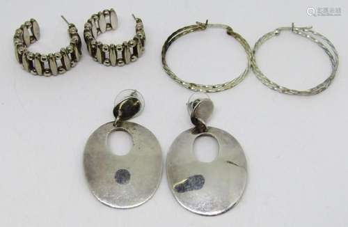 3-PAIRS OF MODERN PIERCED HOOP/DANGLY EARRINGS