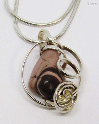 STERLING PENDANT WITH POLISHED NATURAL STONE