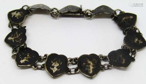 VTG 7 INCH SIAM STERLING PANEL BRACELET