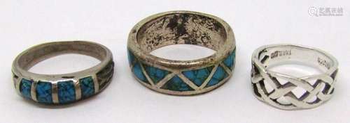 3-STERLING MEN S RING BANDS (2)WITH TURQUOISE