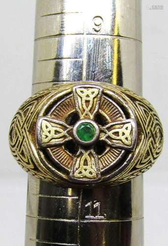 STERLING MEN S CELTIC CROSS RING WITH GREEN