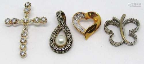 4-STERLING FASHION PENDANTS WITH CLEAR STONES