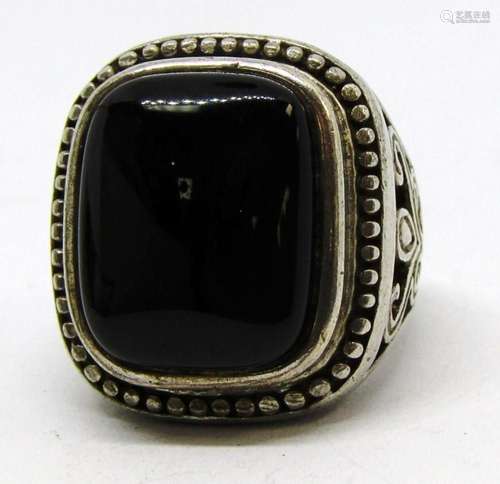 CFJ MARKED STERLING RING WITH BLACK CENTER