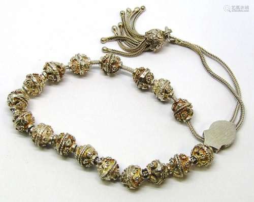 VINTAGE STERLING BEADED BRACELET WITH TASSLE