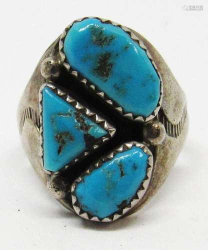 SOUTHWESTERN STERLING RING WITH (3)TURQUOISE