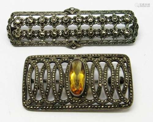 2-VINTAGE STERLING MARCASITE BROOCHES