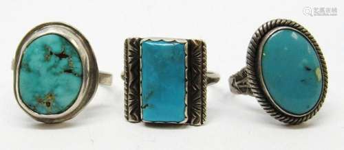 3-SOUTHWESTERN STERLING RINGS WITH TURQUOISE