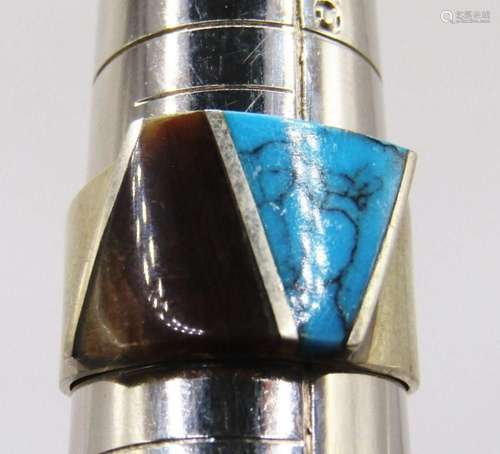 SIZE 7 STELRING TURQUOISE AND TIGER EYE INLAY