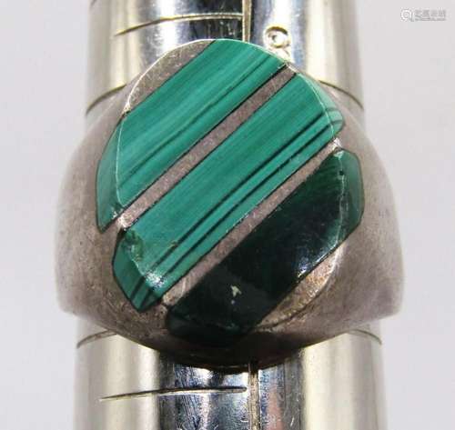 SIZE 9 MEXICO STELRING MEN S RING WITH MALACHITE