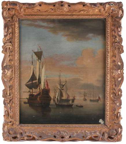 18th century British School, seascape with galleons and smal...