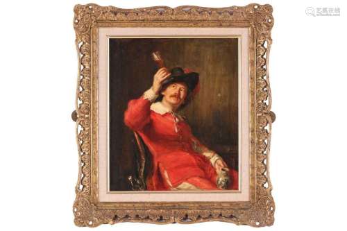 19th century school, portrait of a seated soldier in red tun...