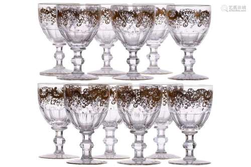 Saint Louis: a set of six small Trianon crystal glass water ...