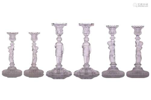 Three pairs of 20th-century Baccarat part frosted figural gl...