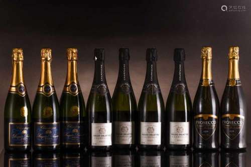 Seven bottles of Champagne, comprising Veuve Delattre (x4) a...