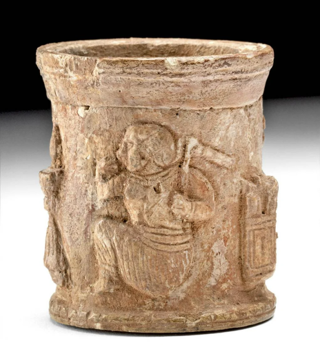 Egyptian Pottery Cosmetic Vessel w/ Figures