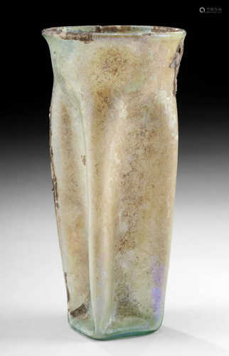 Tall Roman Glass Cup w/ Pinched Walls & Iridescence