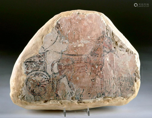 Rare Mesopotamian Painted Fresco Chariot w/ Horse