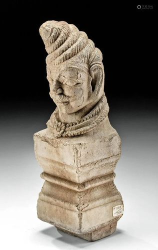 15th C. Indian Rajasthan Stucco'd Stone Bust