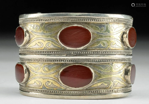 19th C. Turkoman Gilt Silver / Carnelian Bracelet