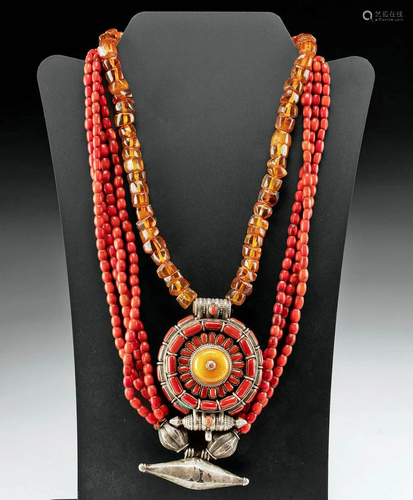 20th C. Beaded Silver Necklaces, Nepalese & Tibetan