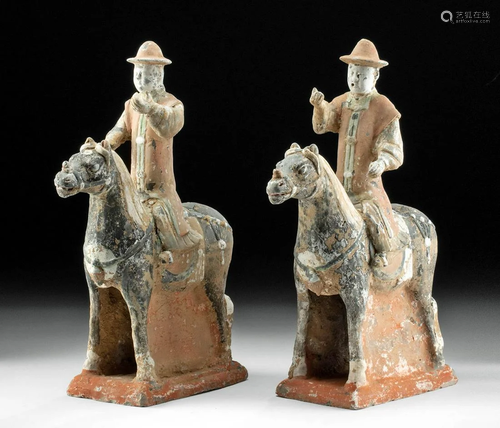 Chinese Ming Polychrome Horse & Rider Figures, TL'd